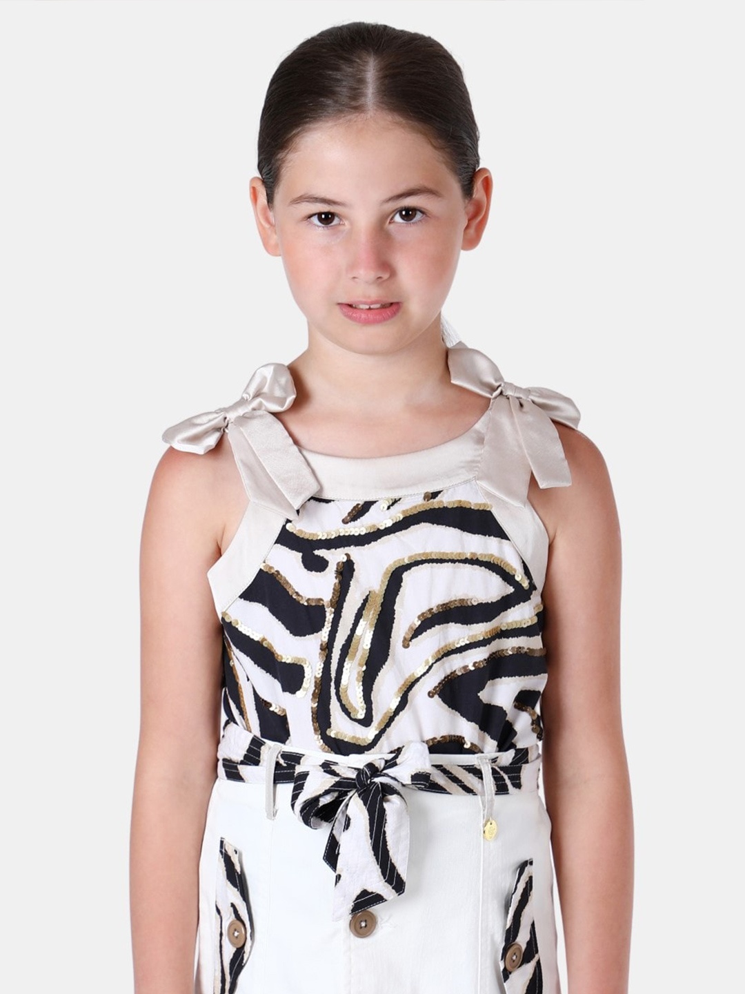 

One Friday Animal Print Sequined Cotton Top, White