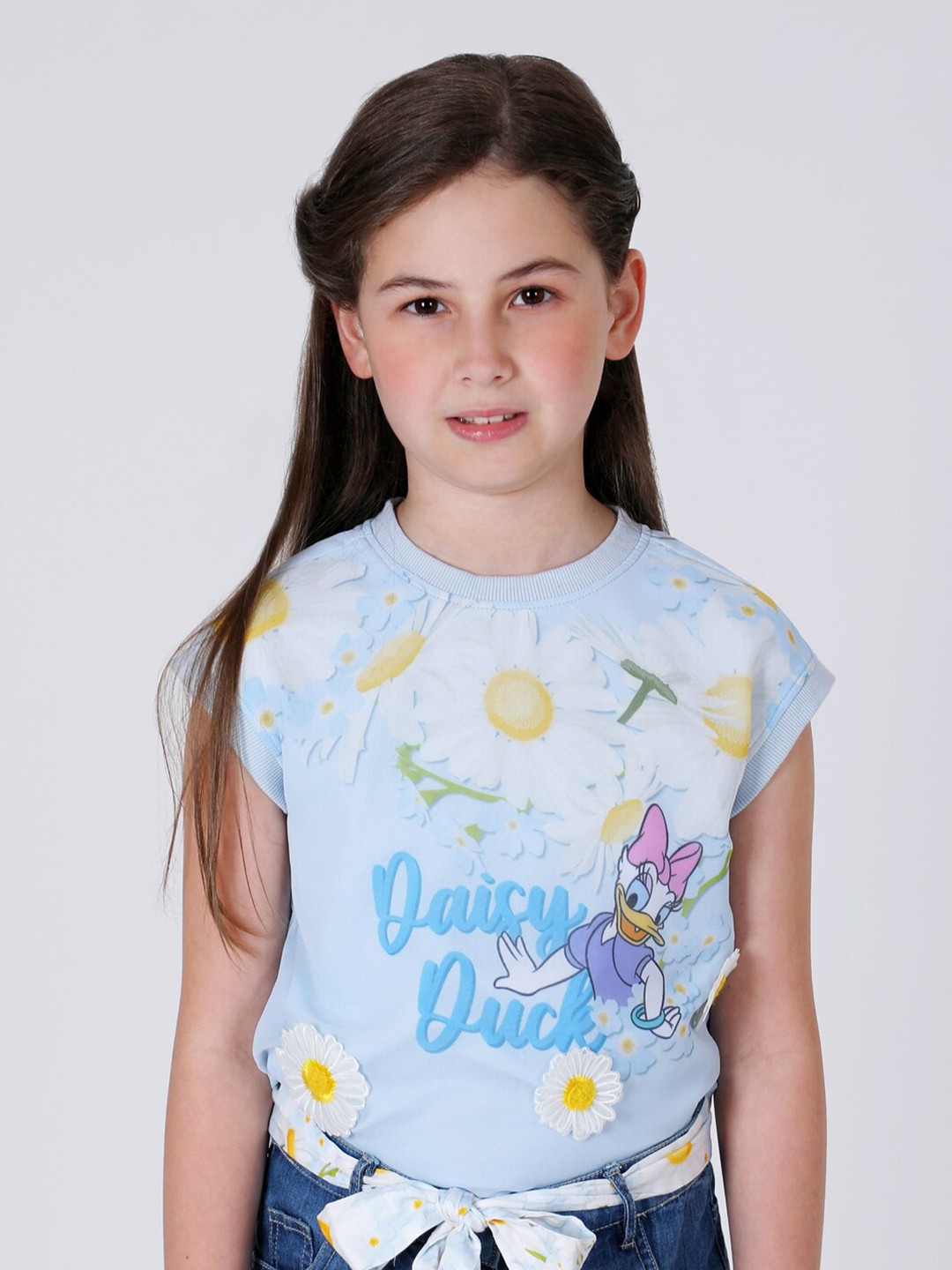 

One Friday Daisy Duck Graphic Printed Extended Sleeves Top, Blue