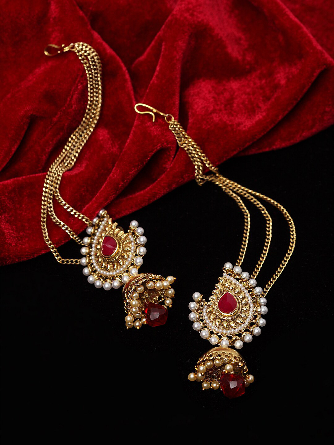

PANASH Women Gold-Plated Dome Shaped Jhumkas Earrings, Red