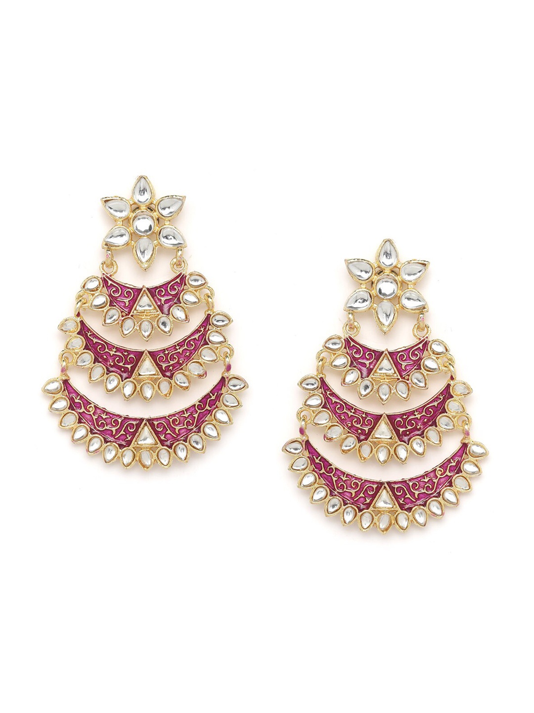 

PANASH Gold-Plated & Pink Kundan Studded Crescent Shaped Chandbalis