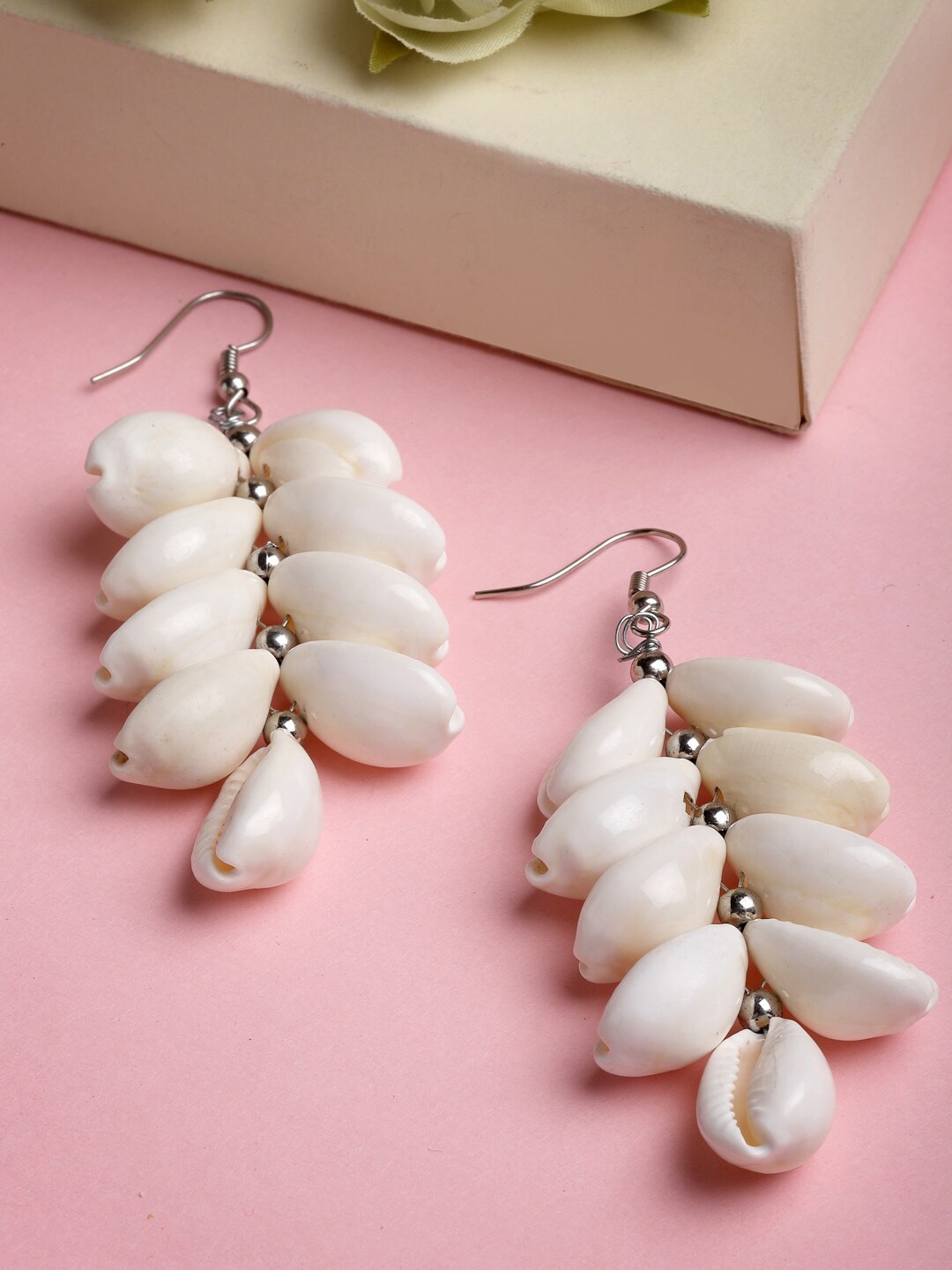 

PANASH Silver-Plated Handcrafted Shell Drop Earrings, Off white