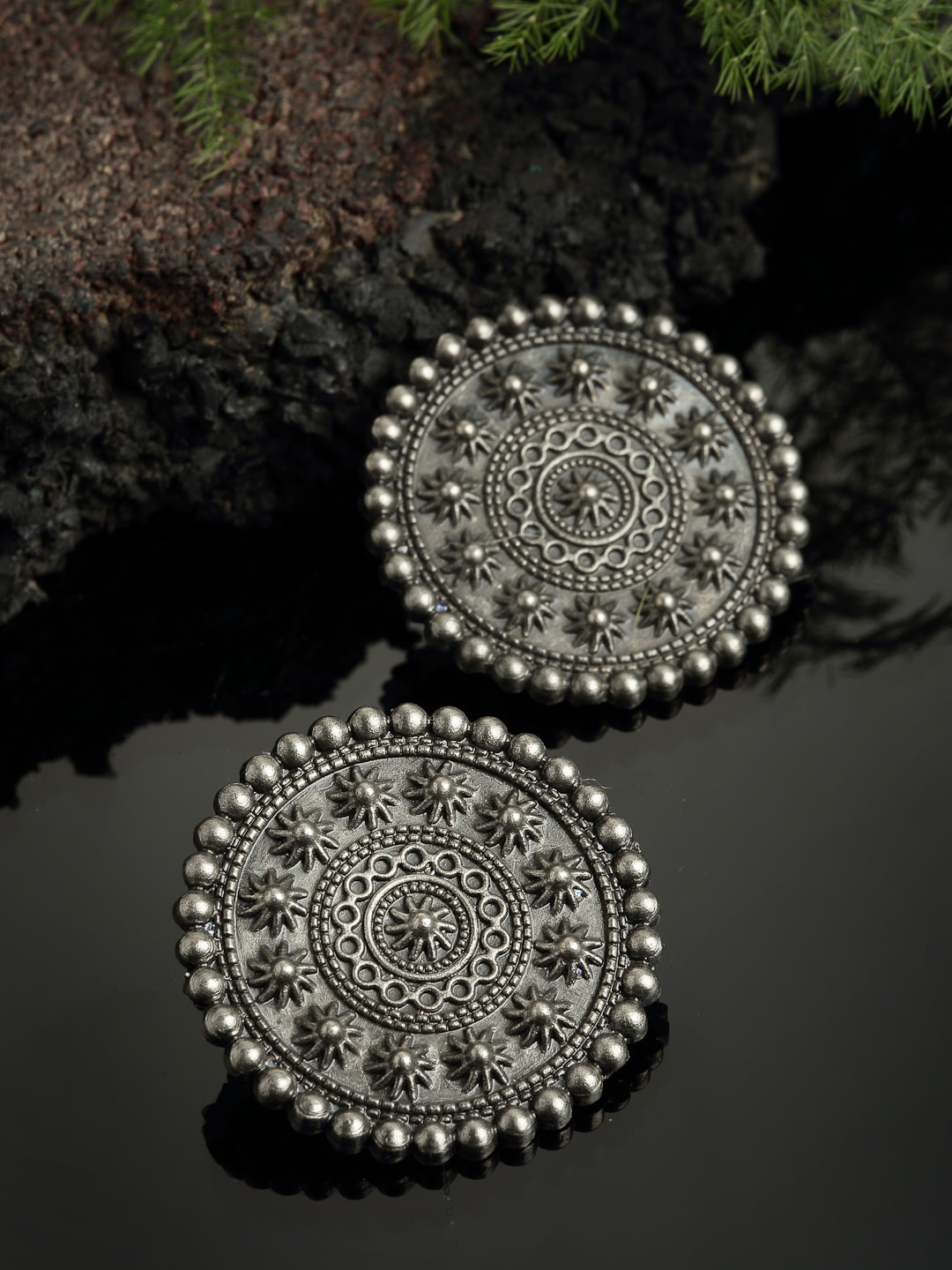 

PANASH Oxidized Circular Studs Earrings, Silver