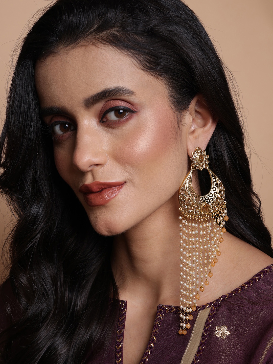 

PANASH Gold-Plated Crescent Shaped Chandbalis Earrings