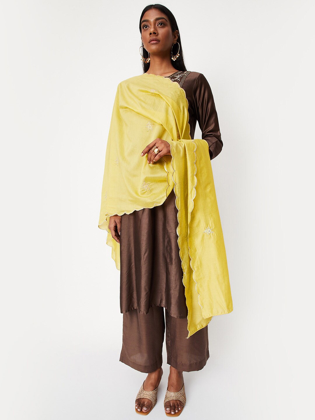 

max Embroidered Dupatta, Mustard