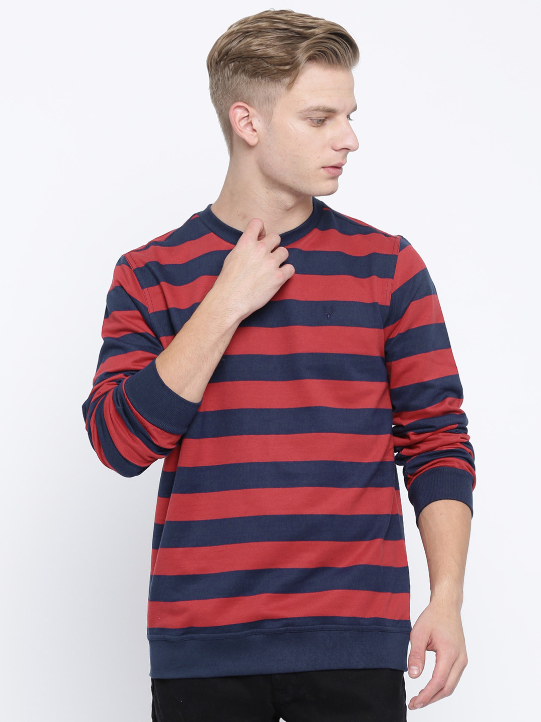 

Allen Solly Men Navy & Red Striped Sweatshirt, Navy blue