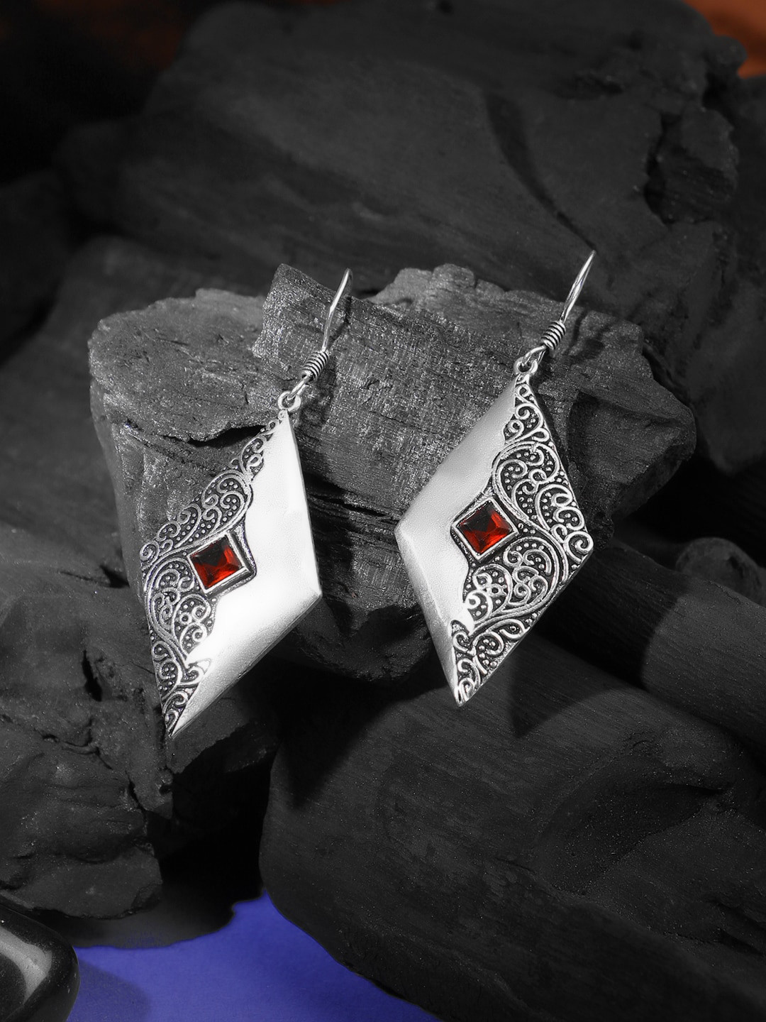 

Adwitiya Collection Silver-Plated Classic Drop Earrings, Maroon