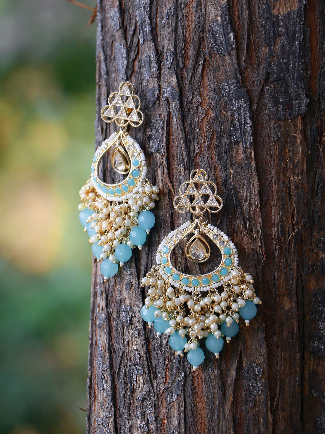 

Adwitiya Collection Gold-Plated Classic Chandbalis Earrings, Blue