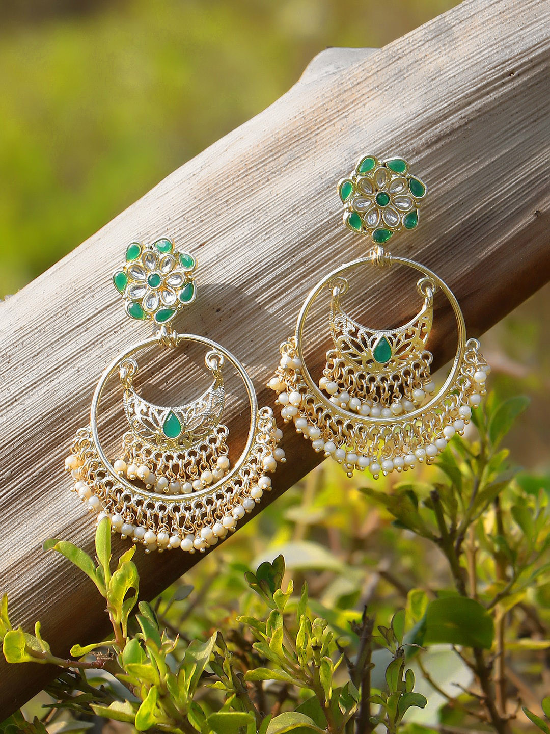 

Adwitiya Collection Gold-Plated Classic Chandbalis Earrings, Green