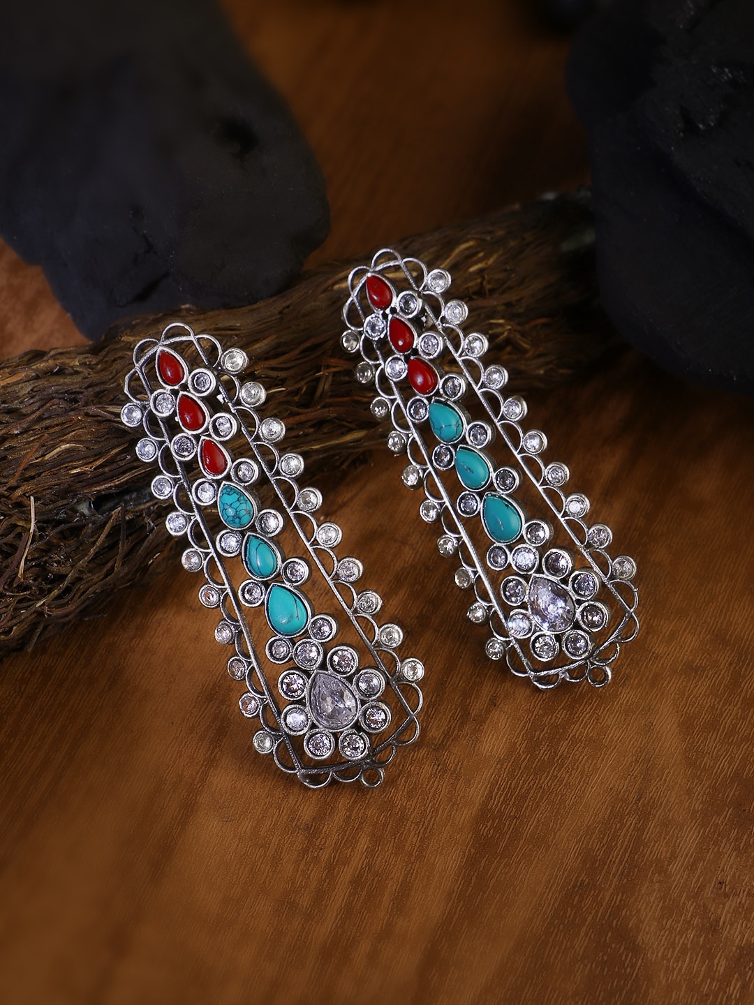 

Adwitiya Collection Oxidised Classic Drop Earrings, Turquoise blue