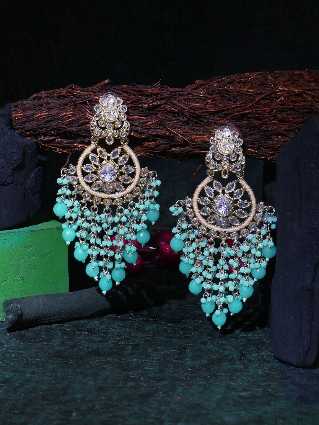 

Adwitiya Collection Gold-Plated Classic Chandbalis Earrings, Turquoise blue