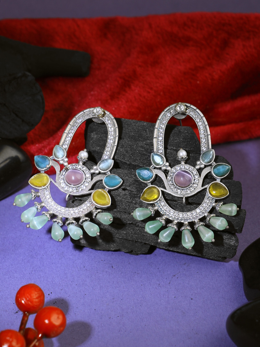 

Adwitiya Silver-Plated Collection Oxidised Classic Drop Earrings, Turquoise blue