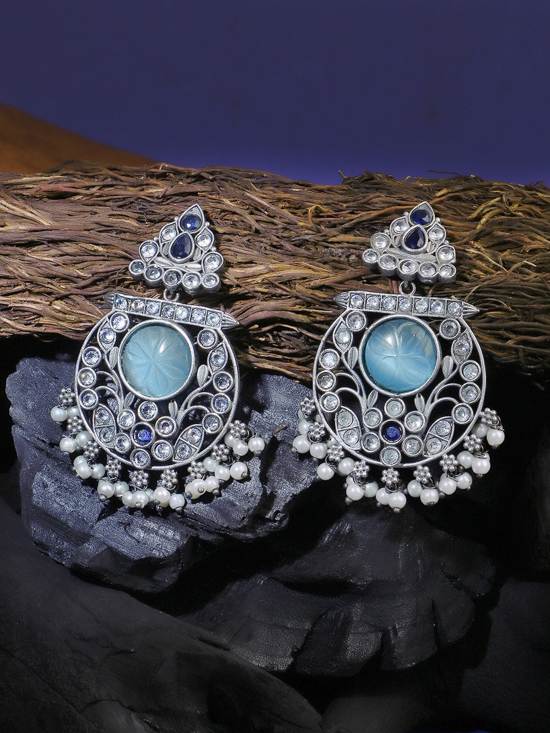 

Adwitiya Collection Oxidised Classic Chandbalis Earrings, Turquoise blue