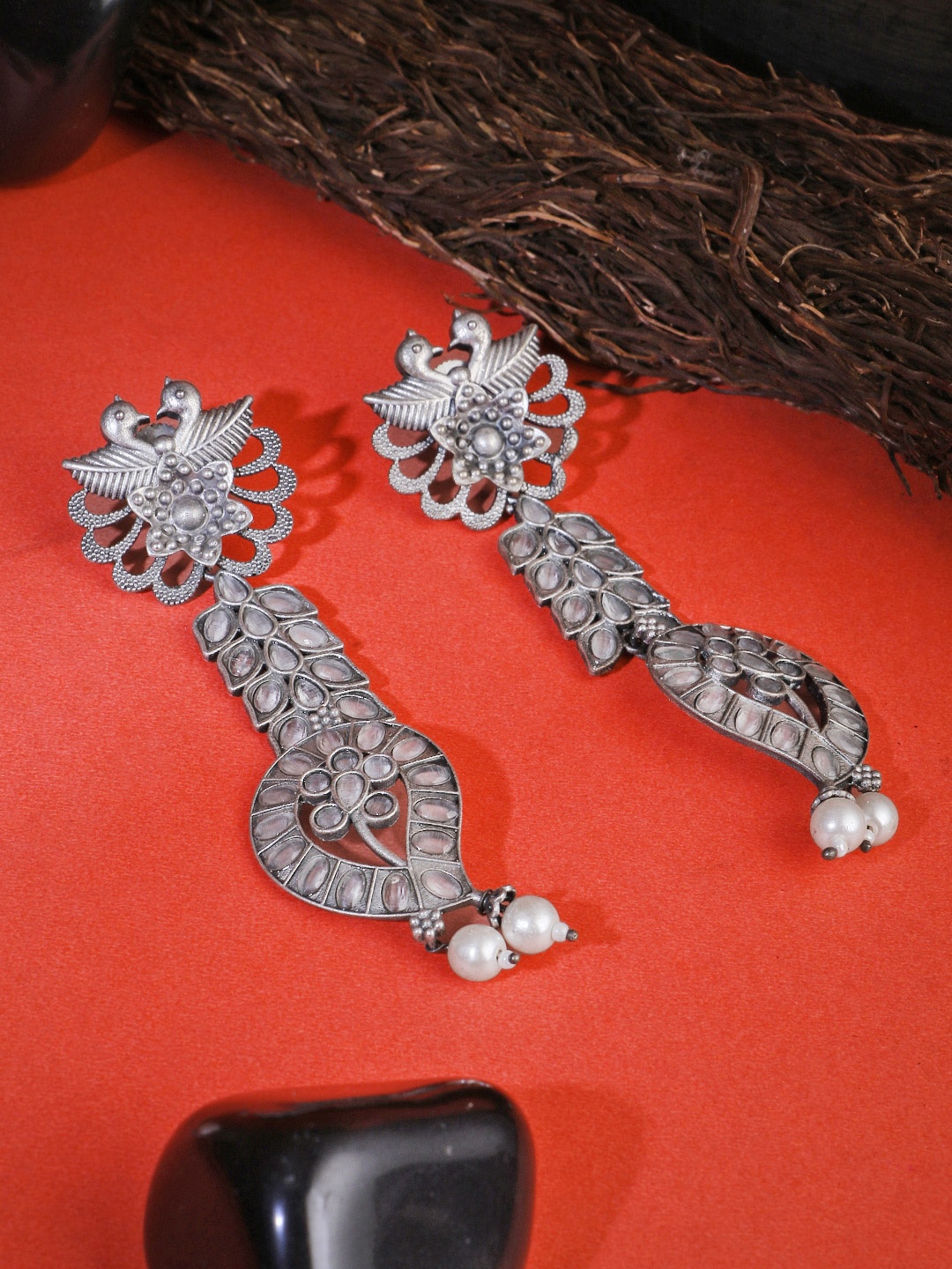 

Adwitiya Collection Oxidised Silver-Plated Classic Drop Earrings