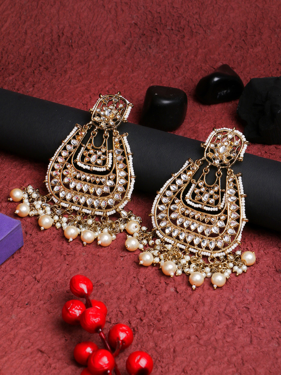

Adwitiya Collection Gold-Plated Contemporary Chandbalis Earrings