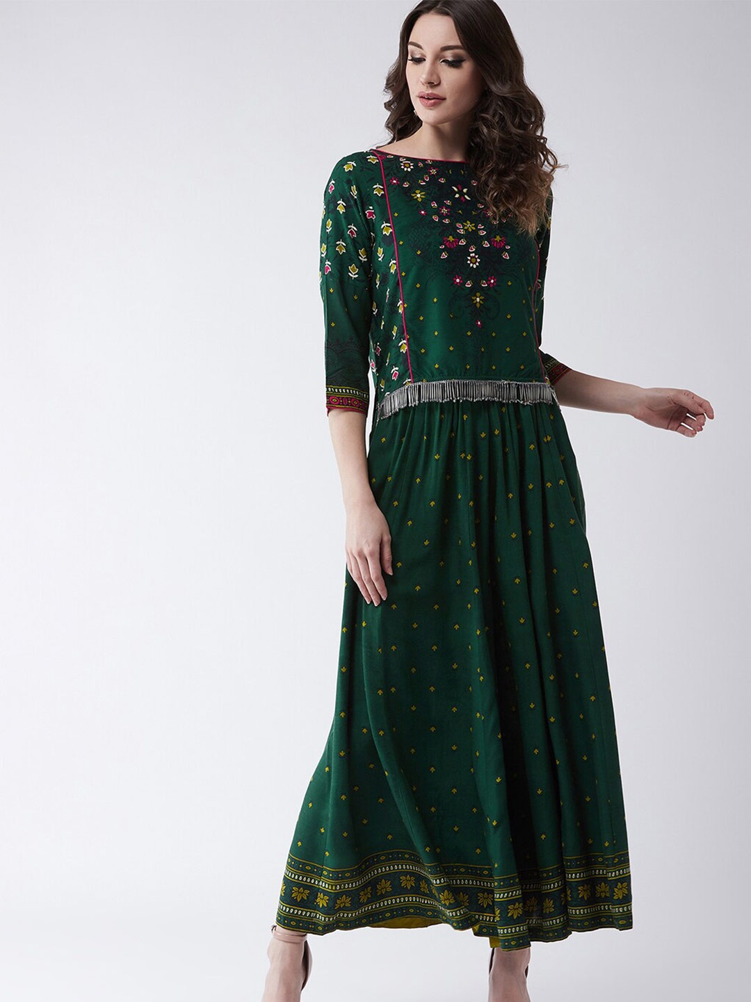 

Pannkh Women Printed Top with Palazzos Set, Green
