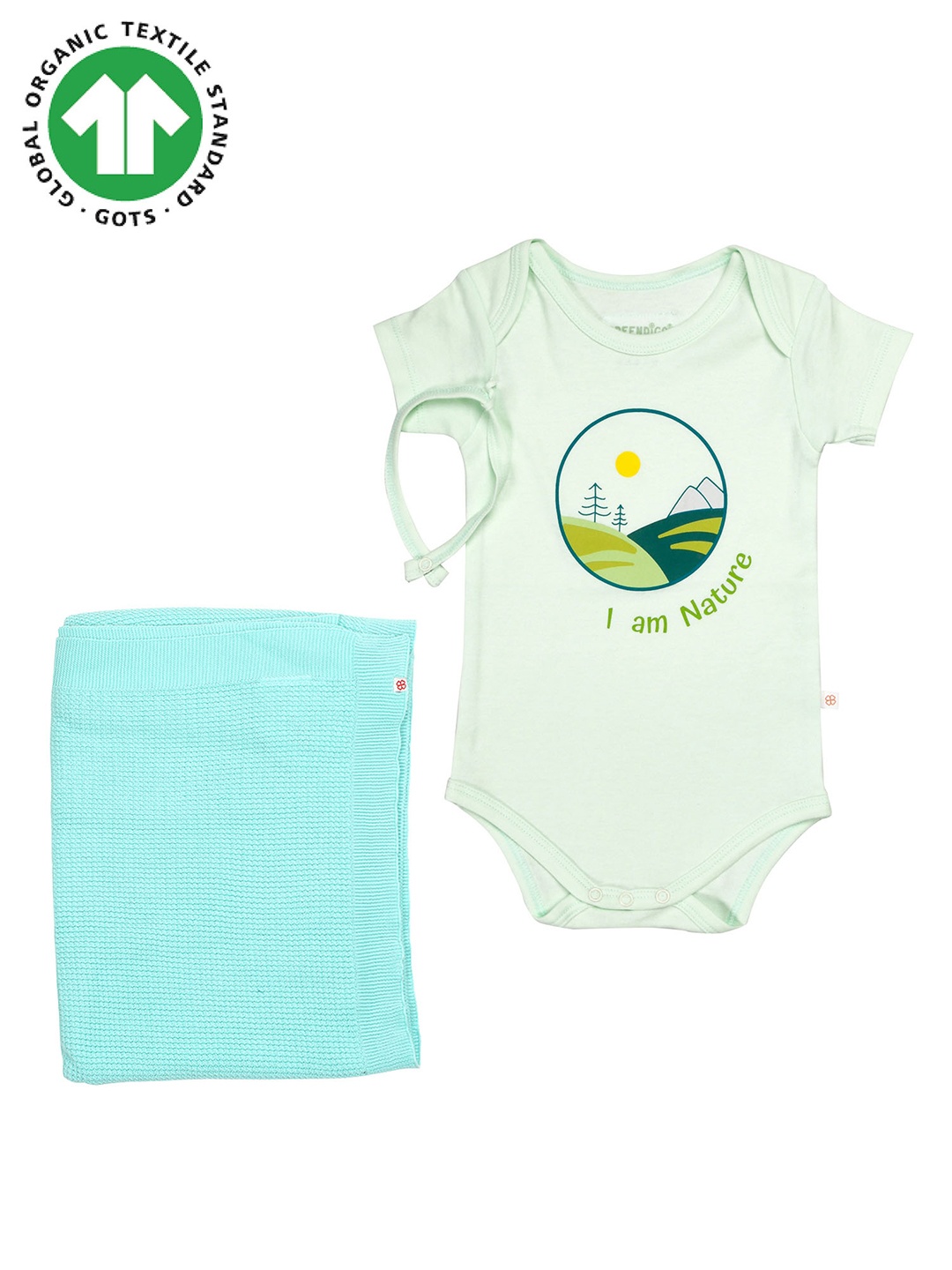 

GREENDIGO Infant Organic Cotton Rompers And Blanket Gift Set, Green