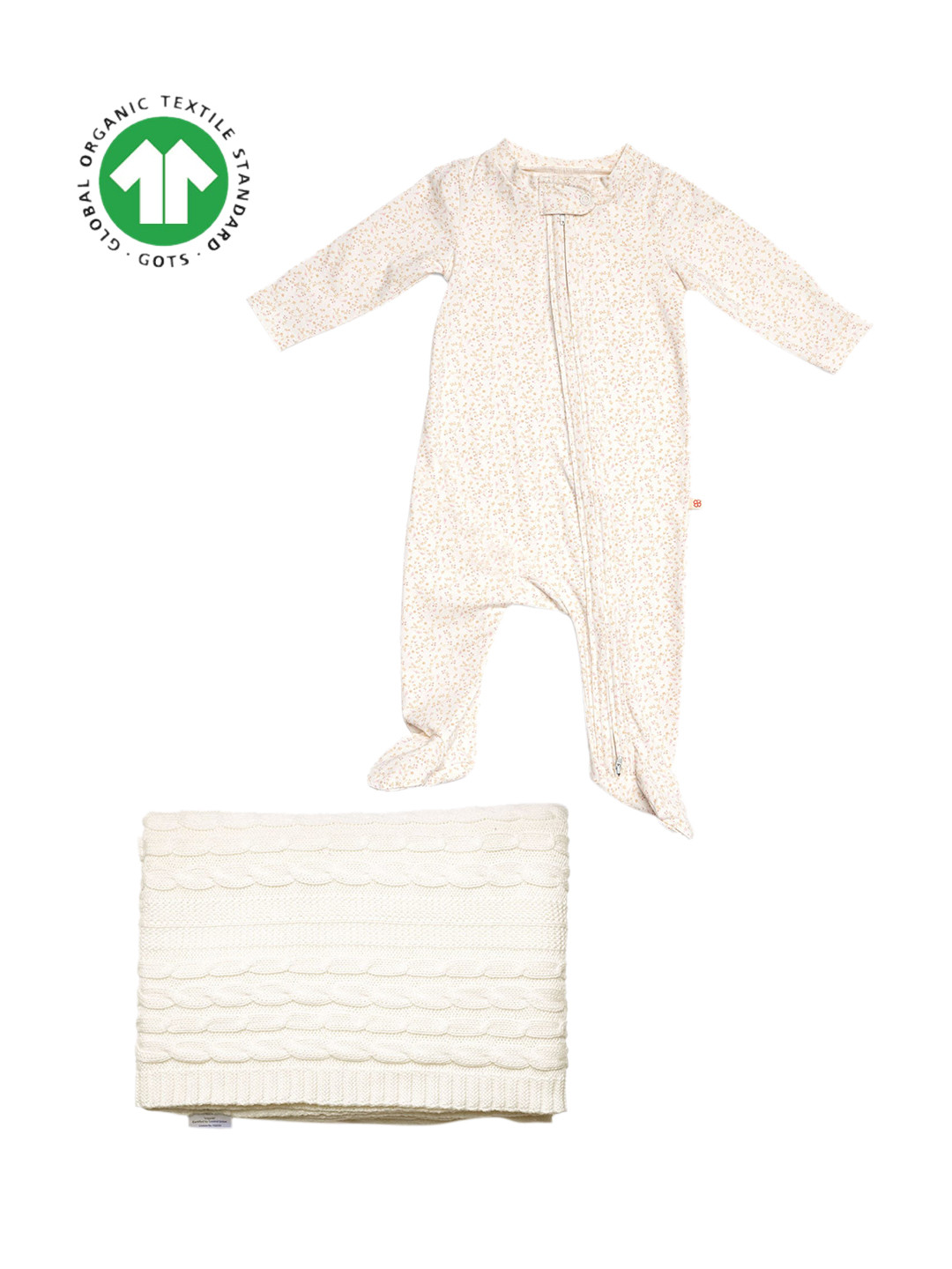 

GREENDIGO Infants Printed Organic Cotton Bodysuit Rompers & Blanket Apparel Gift Set, Beige