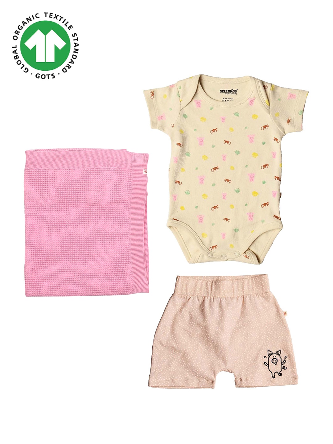 

GREENDIGO Infants Organic Cotton Rompers, Pant and Blanket Apparel Gift Set, Yellow