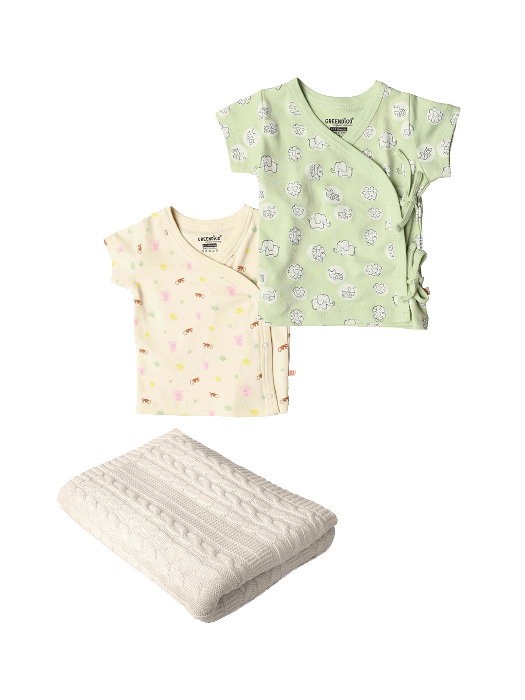 

GREENDIGO Infants Pack of 3 Organic Cotton T-shirt with Blanket Apparel Gift Set, Green