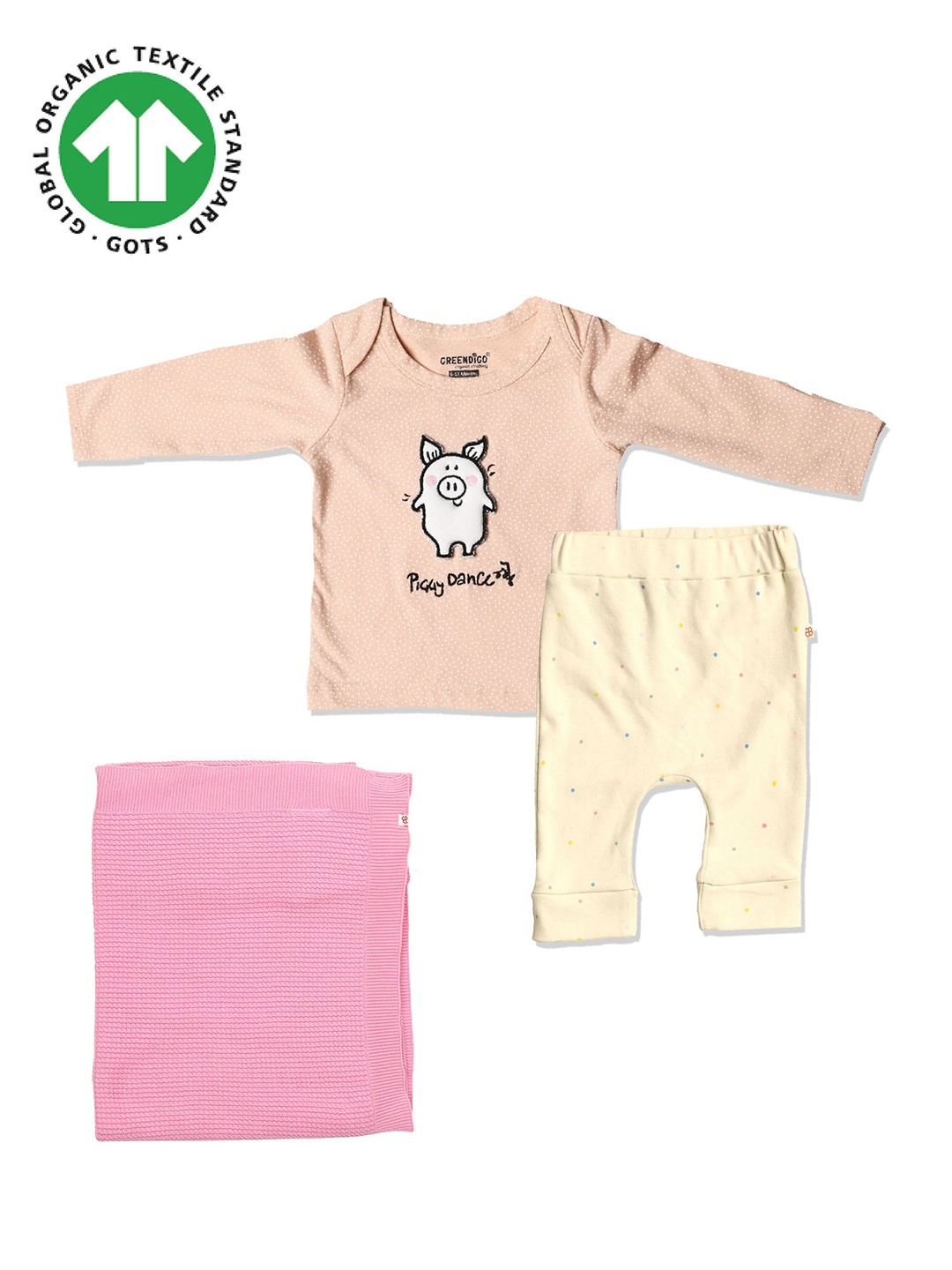 

GREENDIGO Infant Organic Cotton T-Shirt, Pant And Blanket Apparel Gift Set, Peach