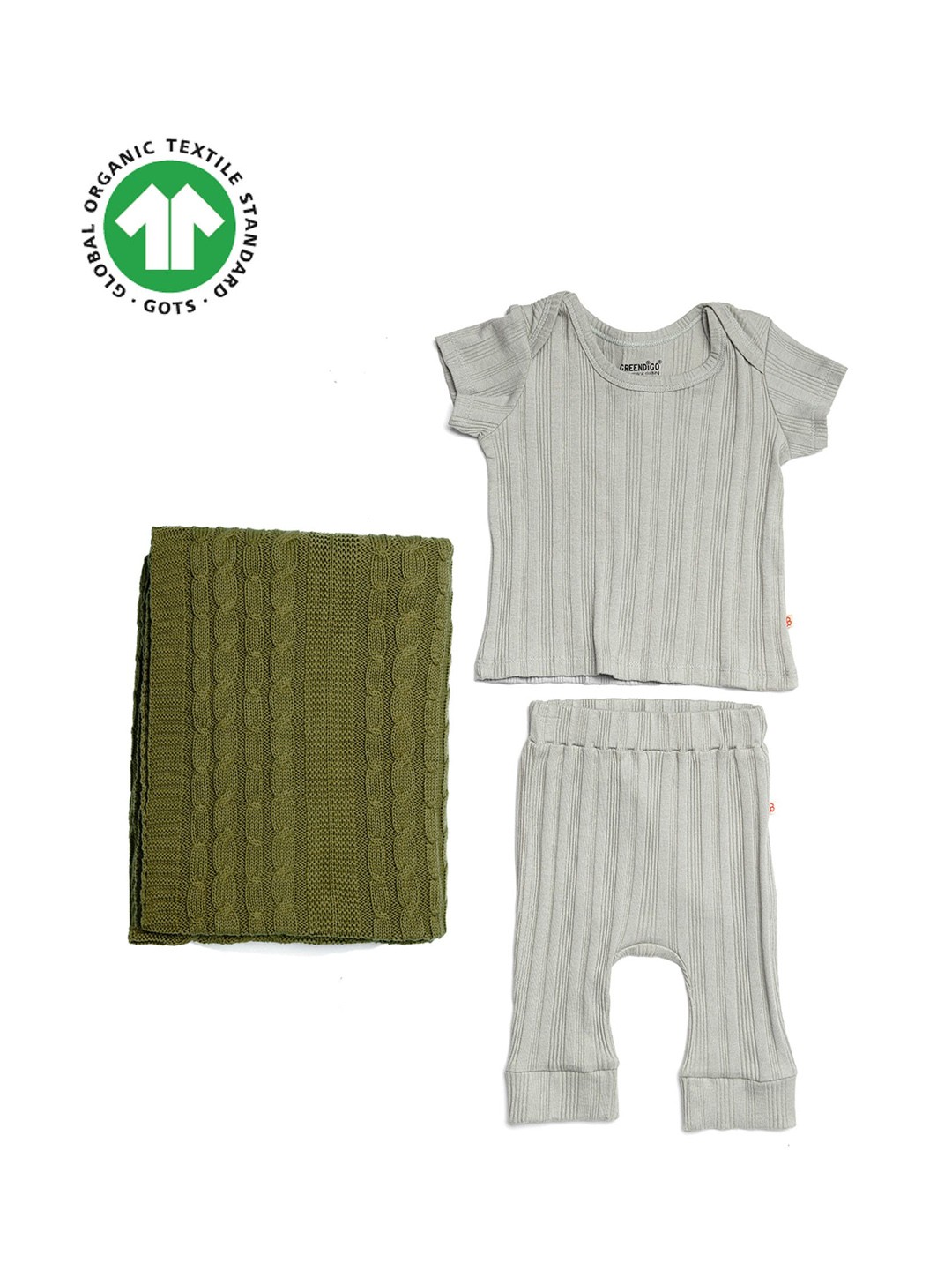 

GREENDIGO Infants Organic Cotton T-shirt, Pant And Blanket Gift Set, Grey