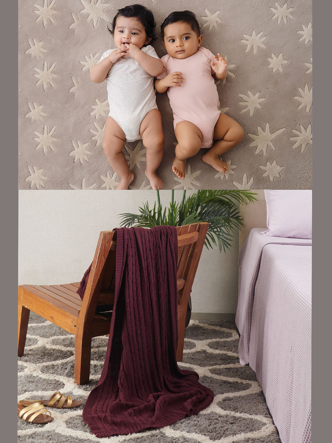 

GREENDIGO Infants Set of 3 Organic Cotton Rompers And Blanket Gift Set, Peach