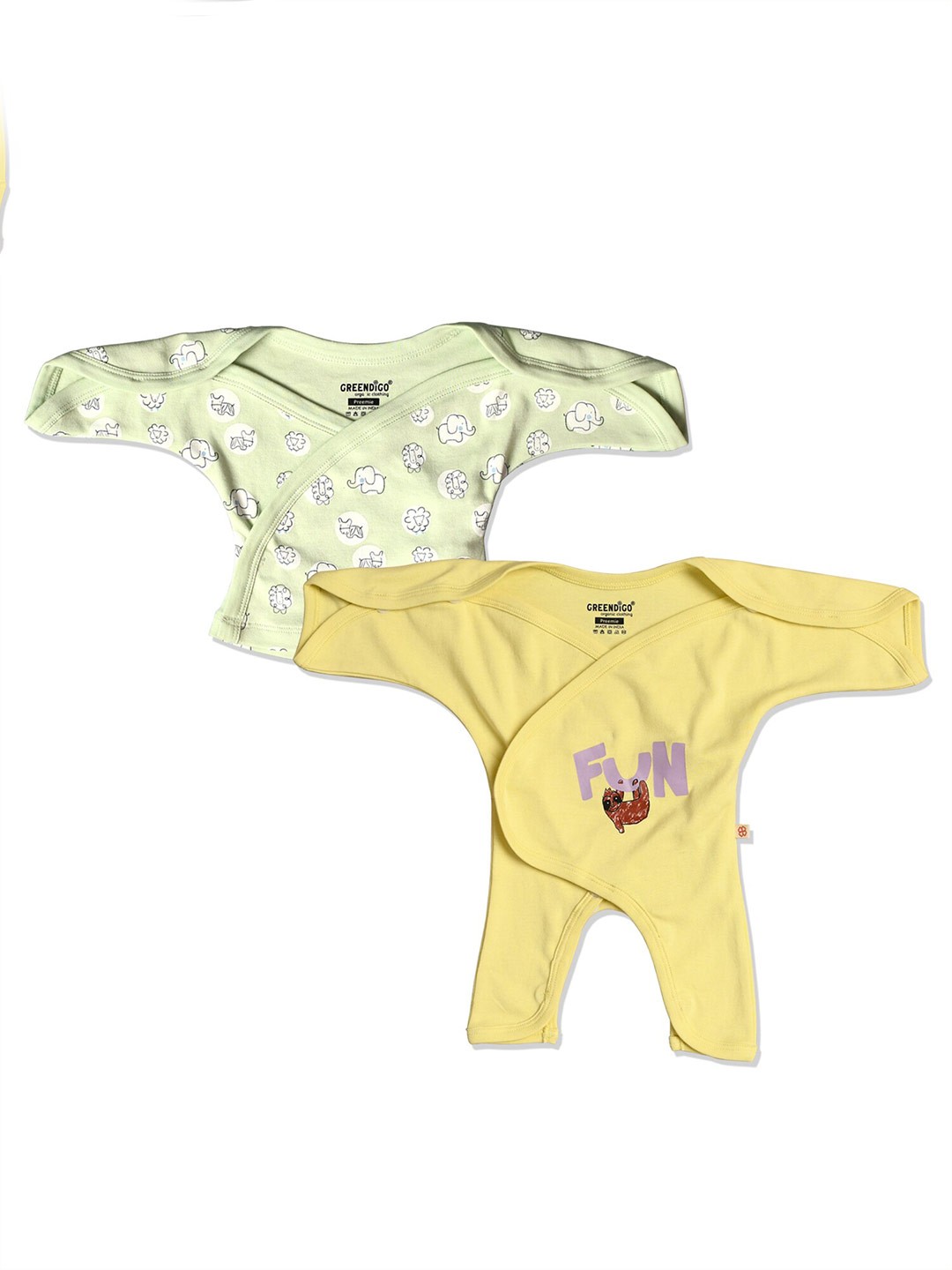 

GREENDIGO Infants Pack Of 2 Printed Organic Cotton Romper & Top, Yellow