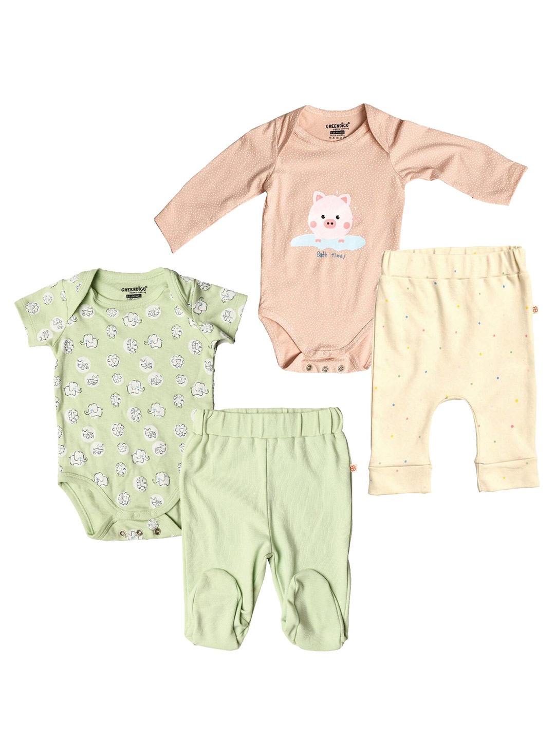 

GREENDIGO Infants Girls Pack Of 2 Printed Bodysuit With Leggings, Green