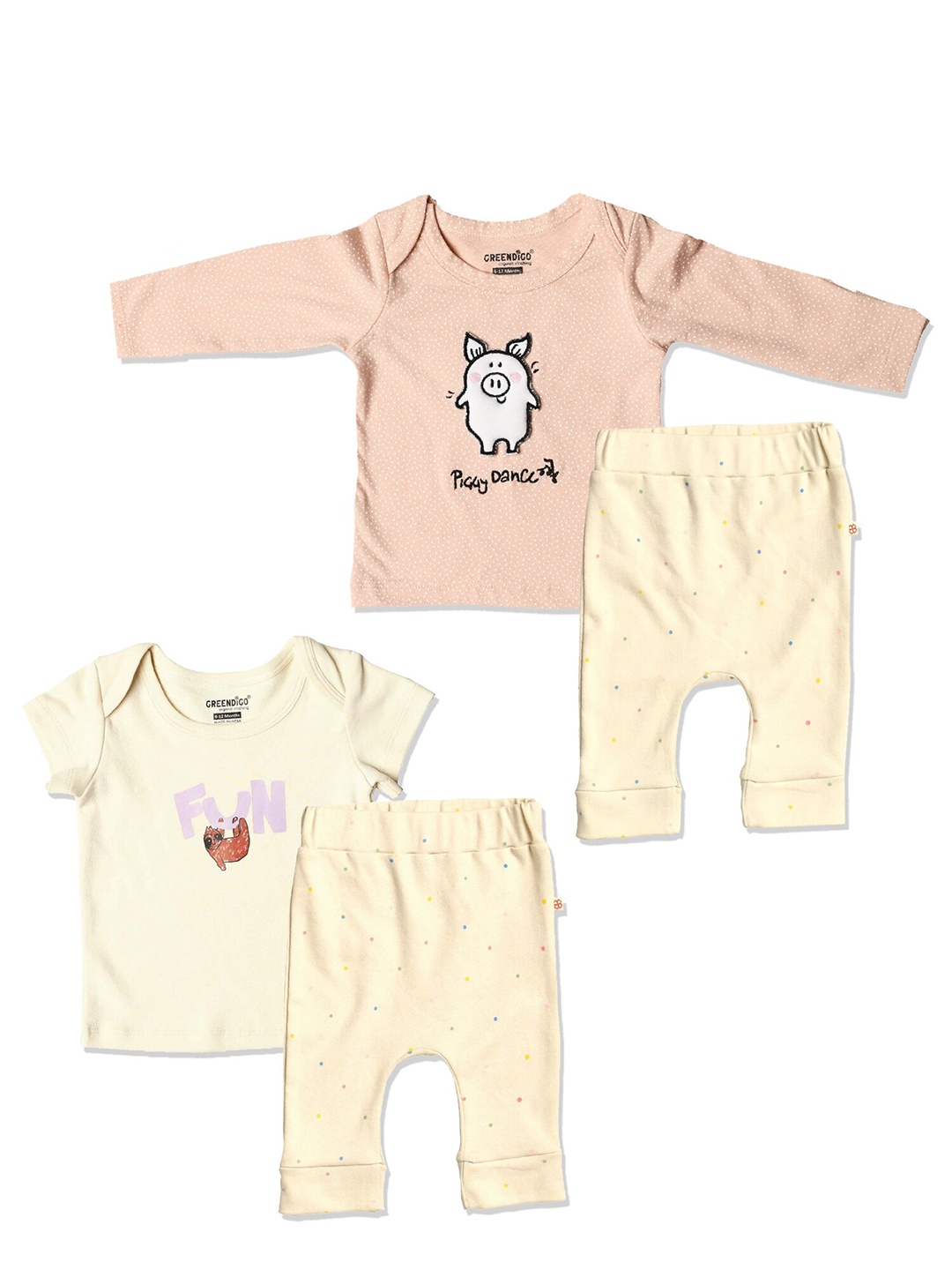 

GREENDIGO Infants Pack of of 2 Organic Cotton T-shirt with Trousers, Beige