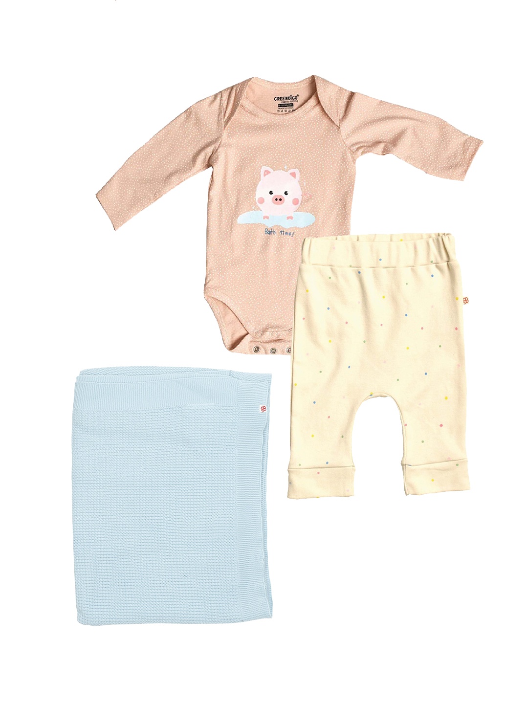 

GREENDIGO Infants Organic Cotton Rompers With Leggings And Blanket Gift Set, Pink