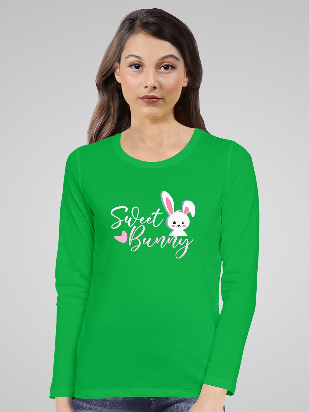 

Pootlu Women Typography Printed Round Neck Pure Cotton T-shirt, Green