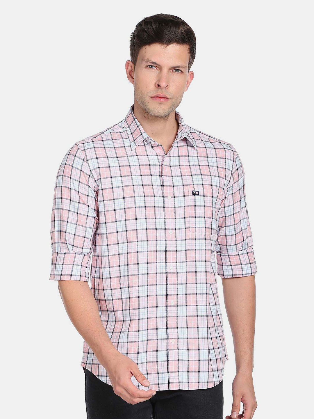 

Arrow Sport Men Slim Fit Checked Casual Cotton Shirt, Pink