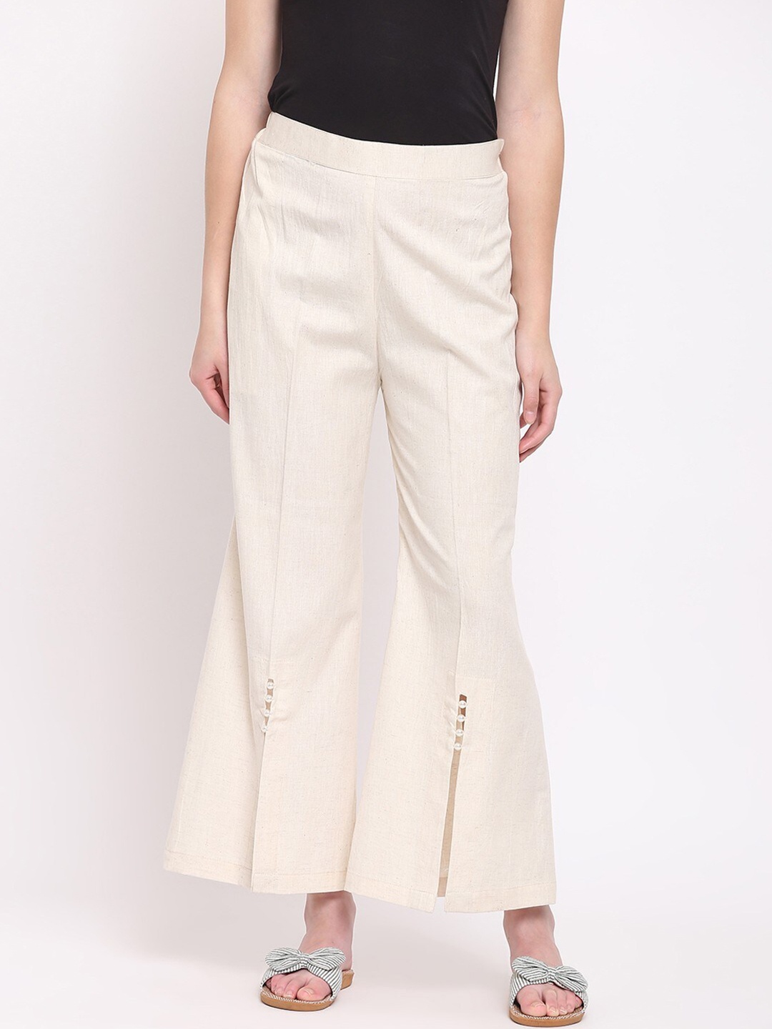

RIVI Women Pure Cotton Palazzos, Off white