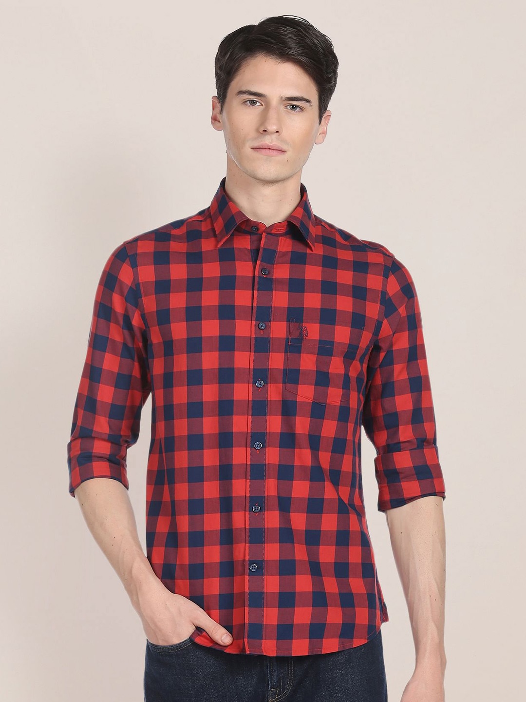 

U.S. Polo Assn. Men Buffalo Checks Checked Pure Cotton Casual Shirt, Red