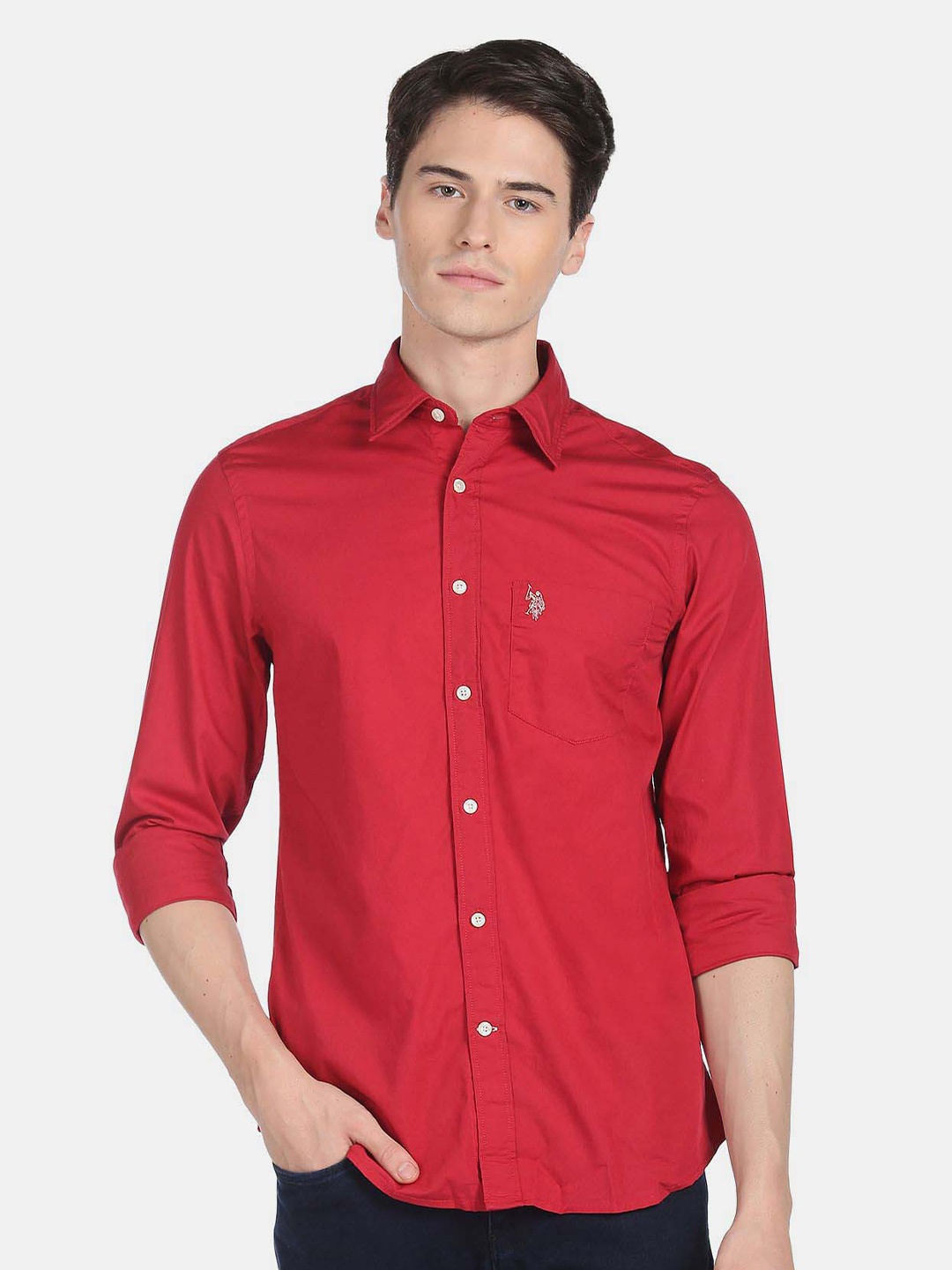 

U.S. Polo Assn. Men Pure Cotton Casual Shirt, Red