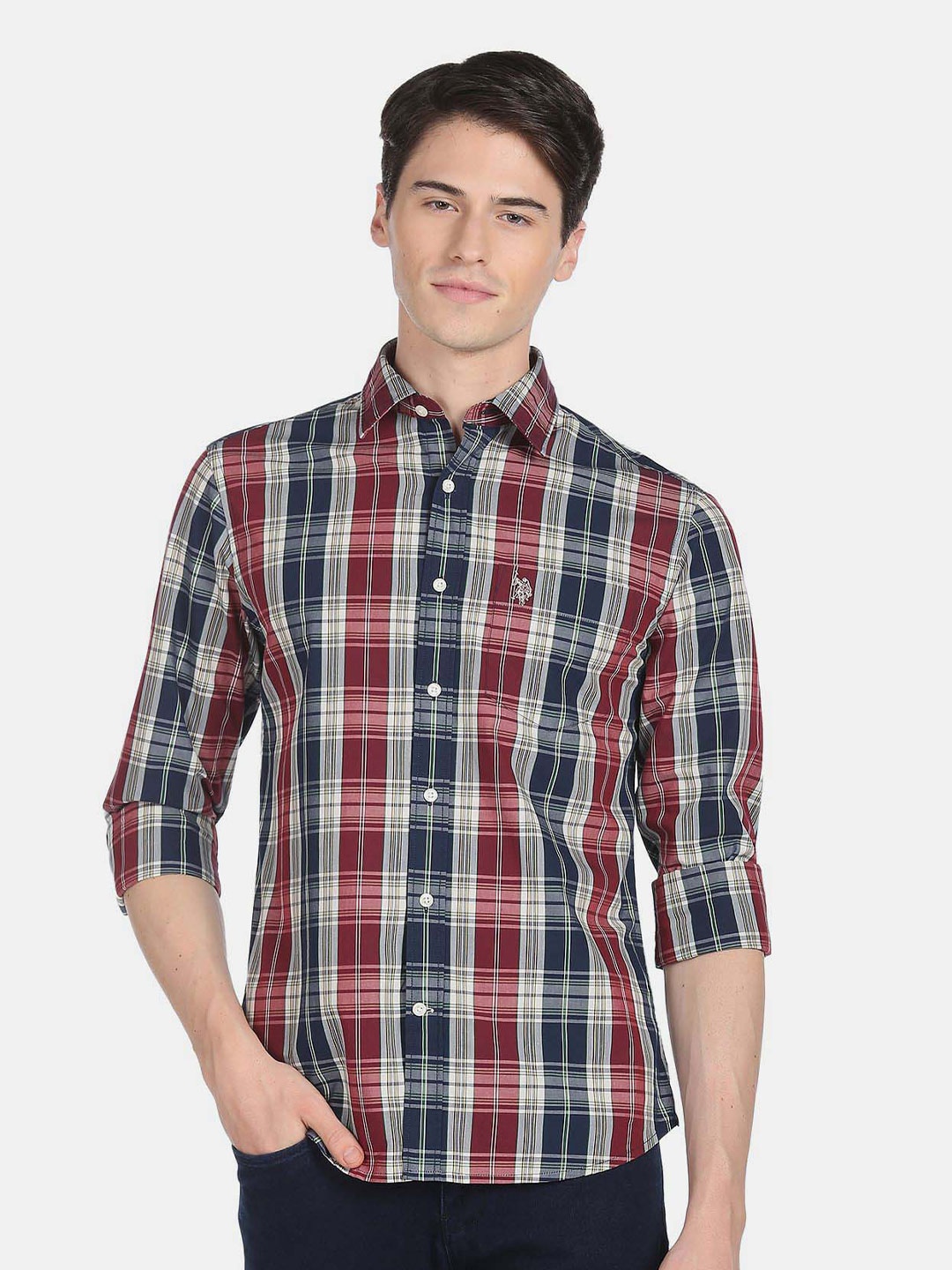 

U.S. Polo Assn. Men Tartan Checks Checked Pure Cotton Casual Shirt, Red