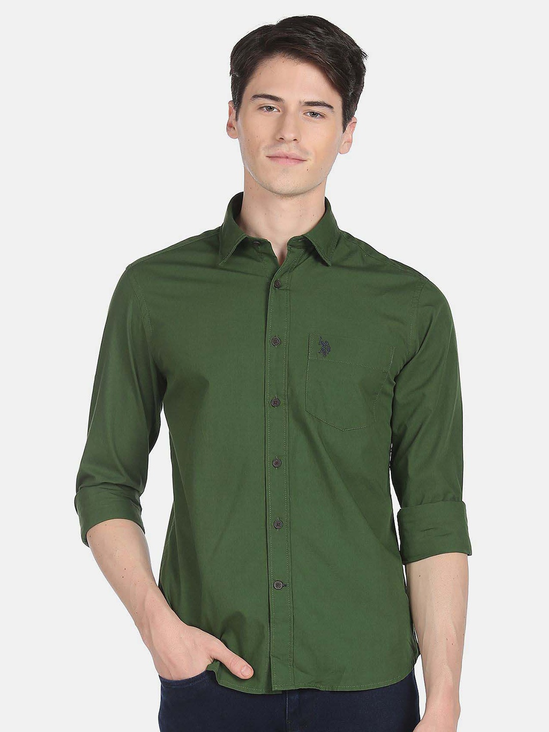 

U.S. Polo Assn. Men Pure Cotton Casual Shirt, Green