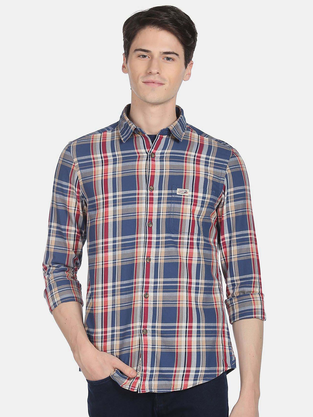 

U.S. Polo Assn. Denim Co. Men Tartan Checked Pure Cotton Casual Shirt, Blue