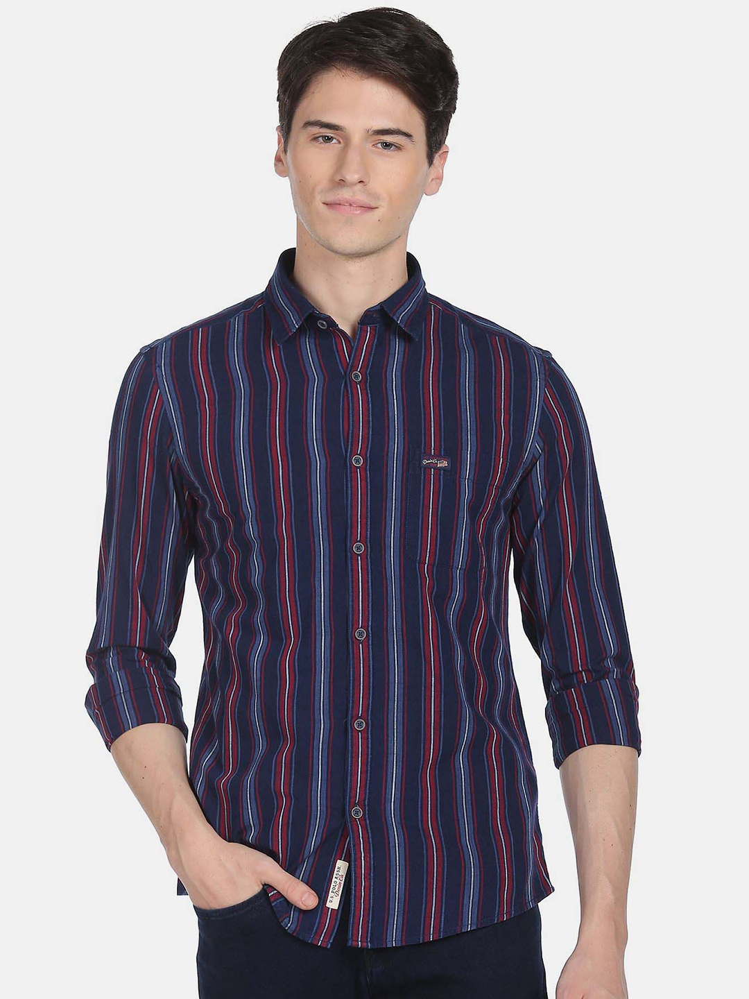 

U.S. Polo Assn. Denim Co. Men Plus Size Striped Pure Cotton Casual Shirt, Navy blue