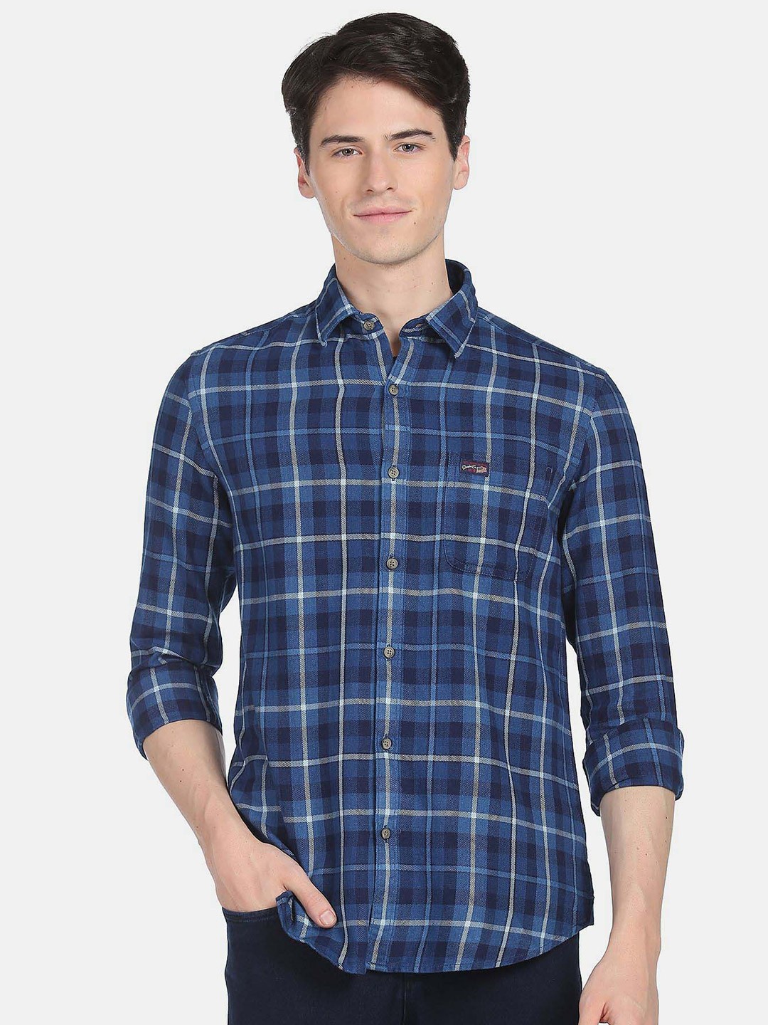 

U.S. Polo Assn. Denim Co. Men Plus Size Tartan Checked Pure Cotton Casual Shirt, Navy blue