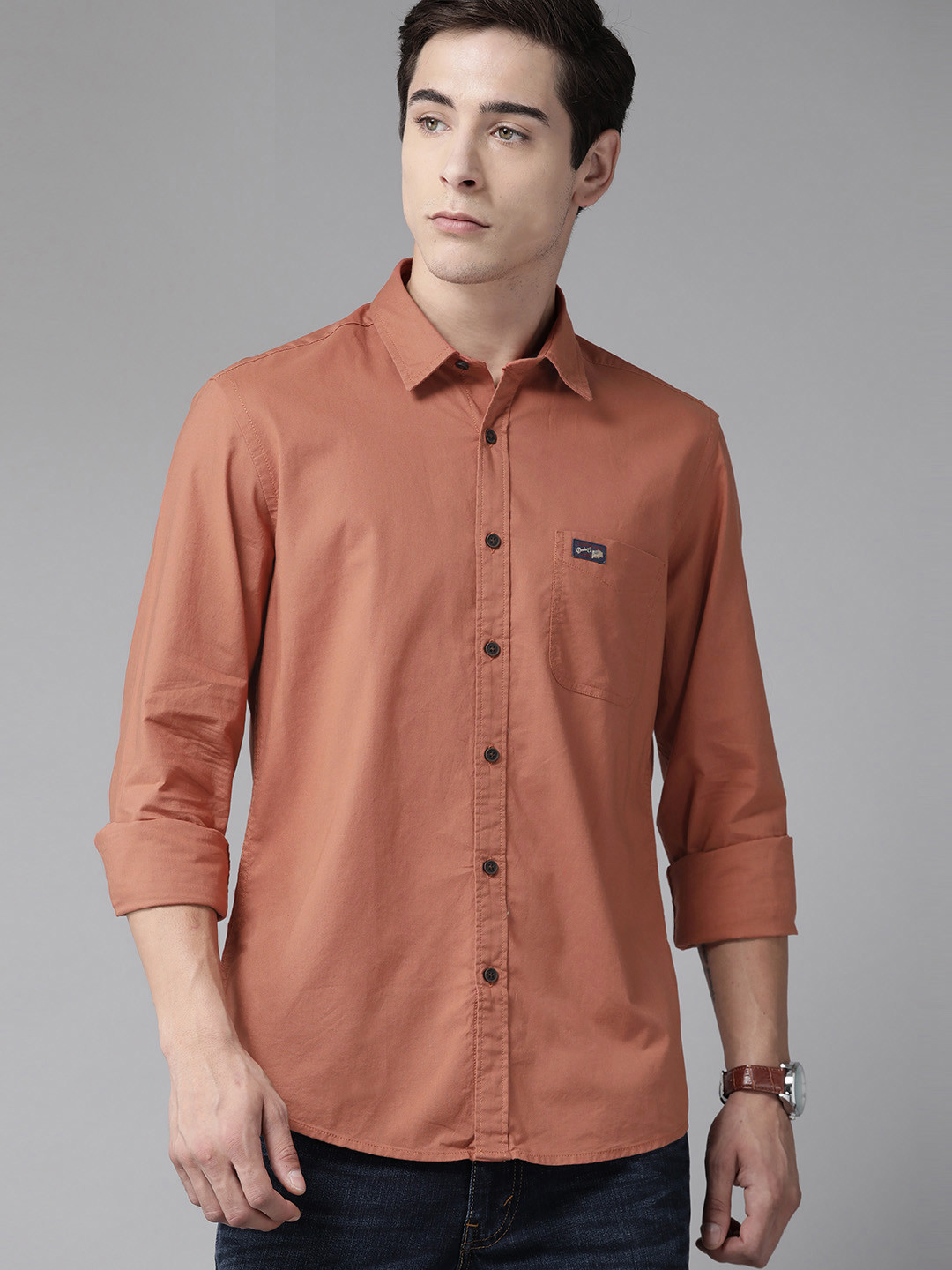 

U S Polo Assn Denim Co Men Pure Cotton Solid Casual Shirt, Rust