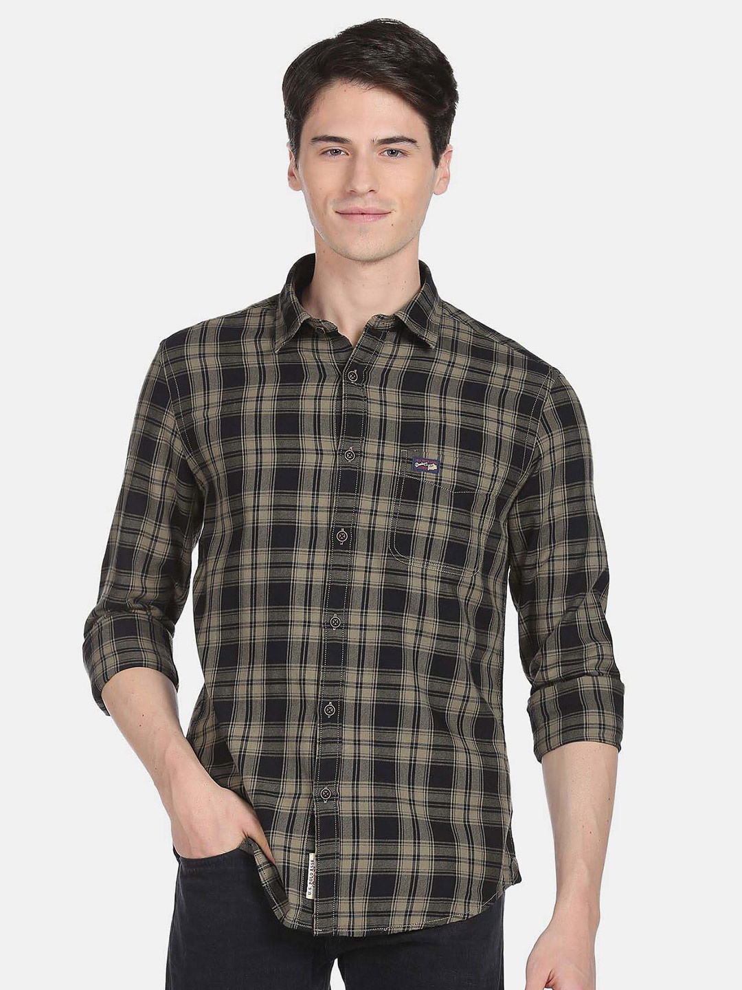 

U.S. Polo Assn. Denim Co. Men Tartan Checked Casual Pure Cotton Shirt, Black