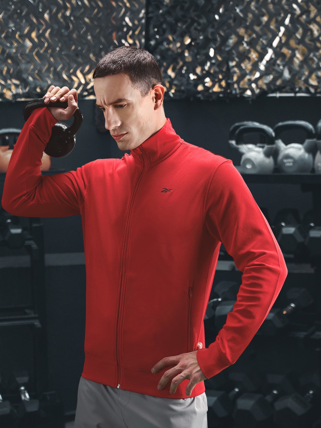 

Reebok Men Mock Collar Fitness Core Sporty Jacket, Red