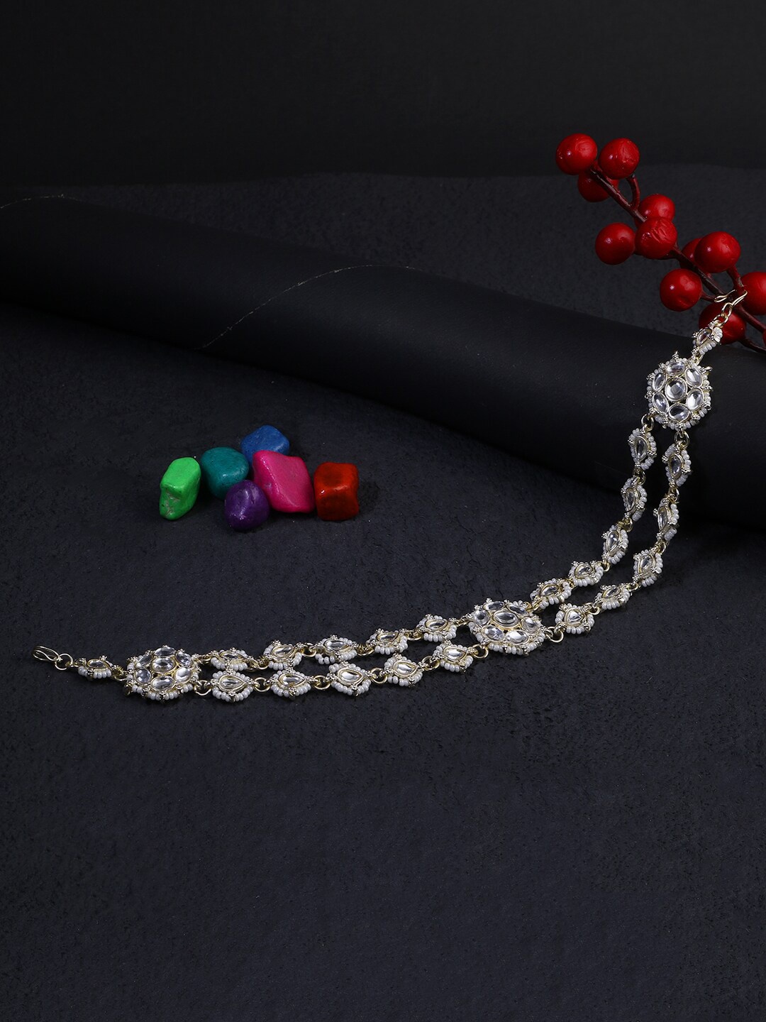 

Adwitiya Collection Gold-Plated Kundan-Studded & Beaded Mathapatti
