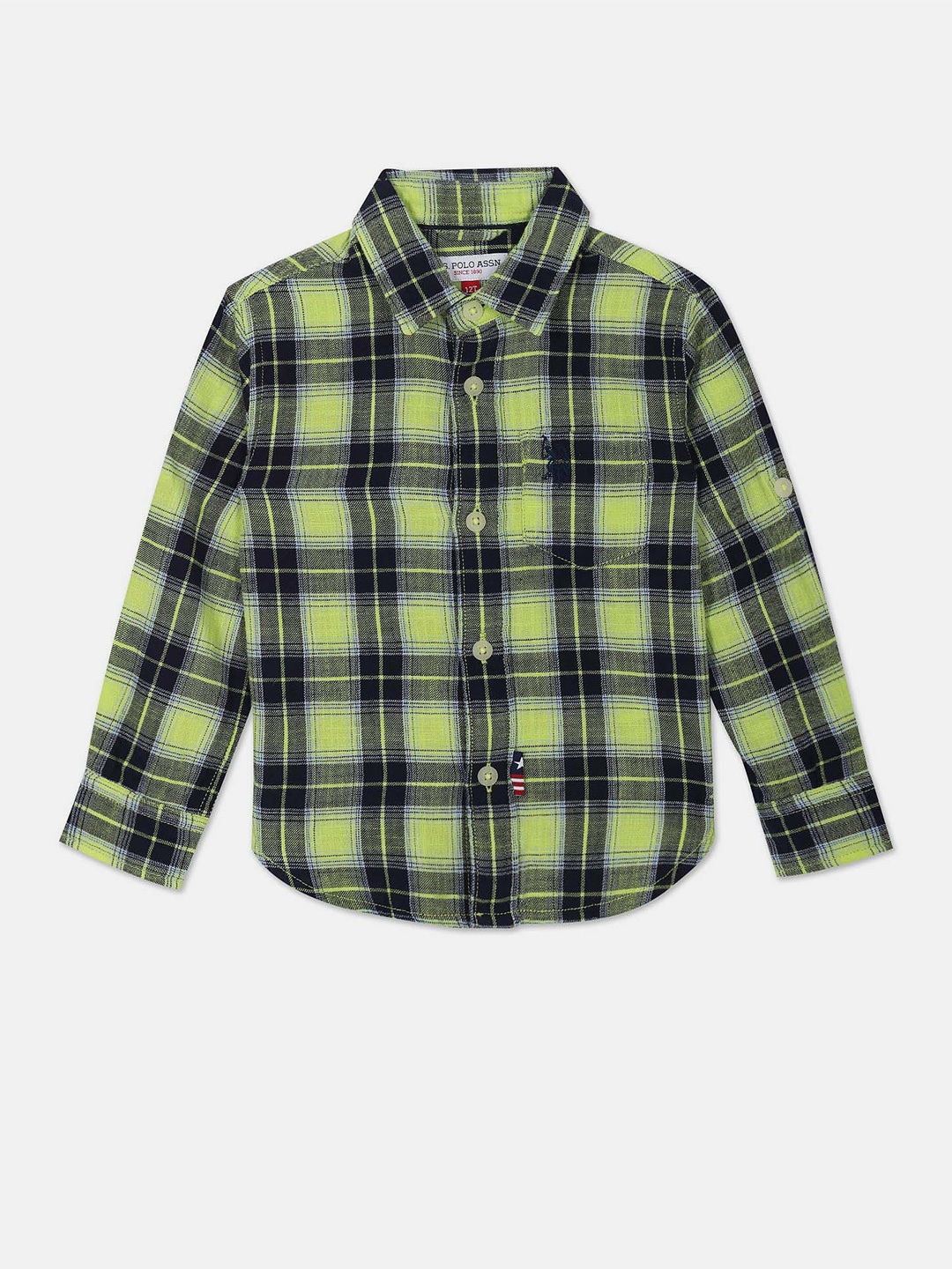

U.S. Polo Assn. Kids Boys Tartan Checks Checked Pure Cotton Casual Shirt, Green