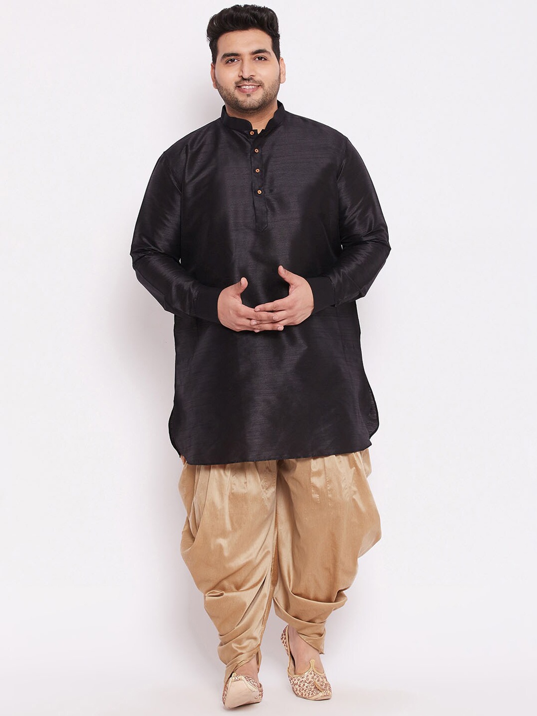 

VASTRAMAY PLUS Men Plus Size Mandarin Collar Kurta with Dhoti Pant, Black