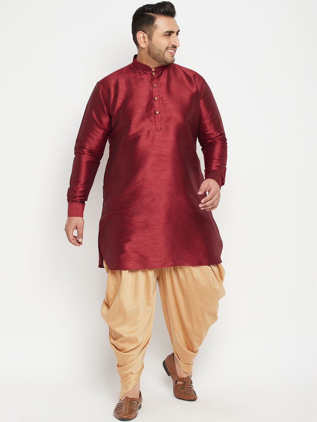 

VASTRAMAY PLUS Men Plus Size Kurta with Dhoti Pants, Maroon