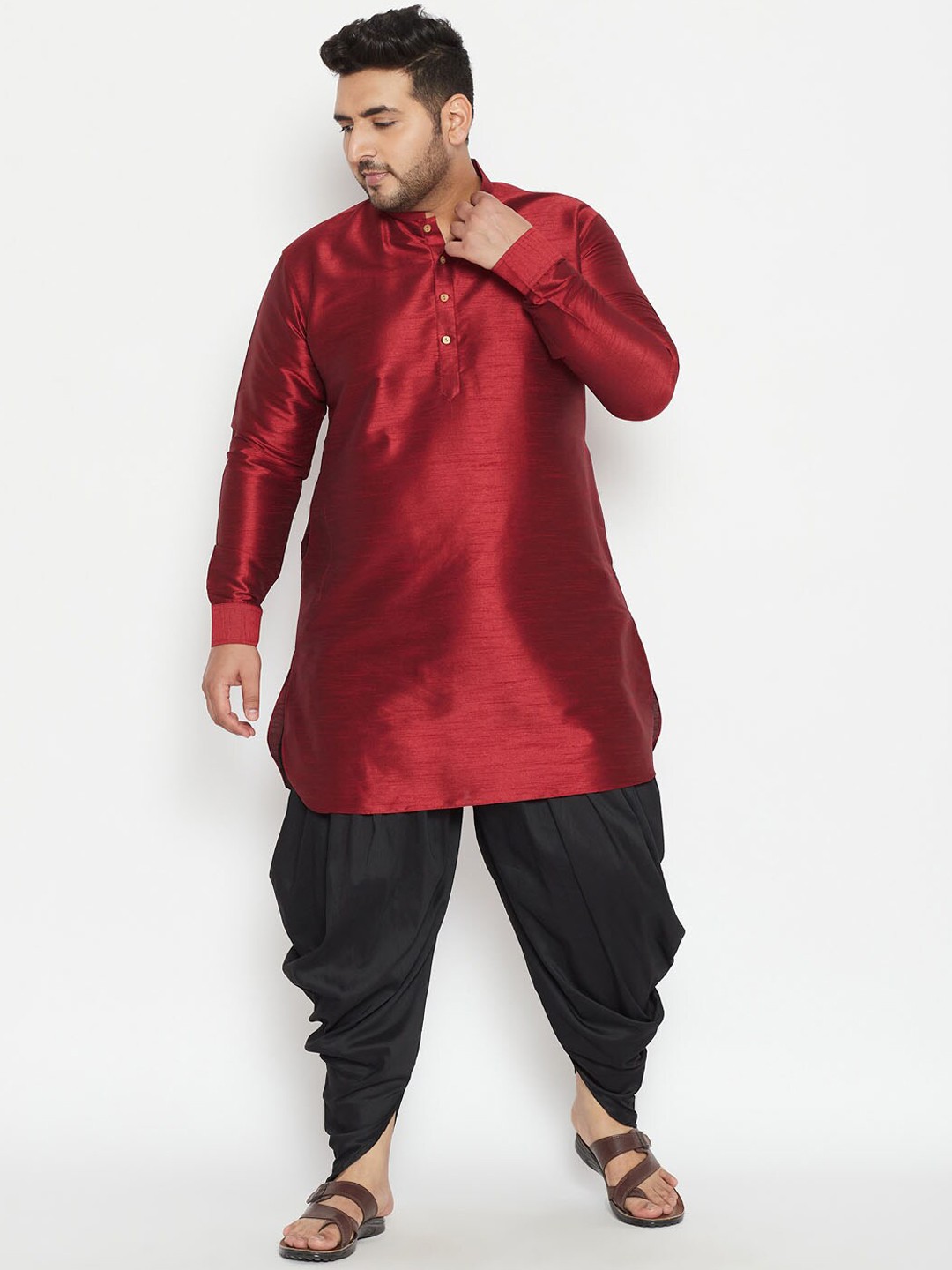

VASTRAMAY PLUS Men Plus Size Kurta With Dhoti Pants, Maroon