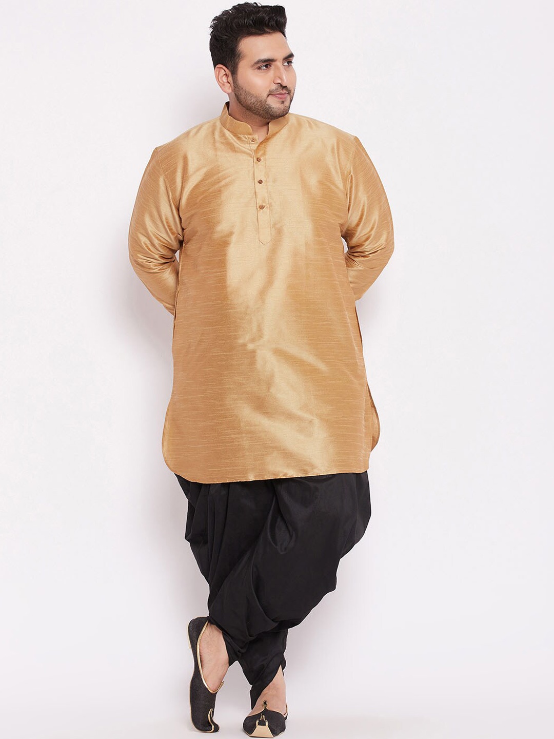 

VASTRAMAY PLUS Men Plus Size Curved Kurta with Dhoti Pants, Gold