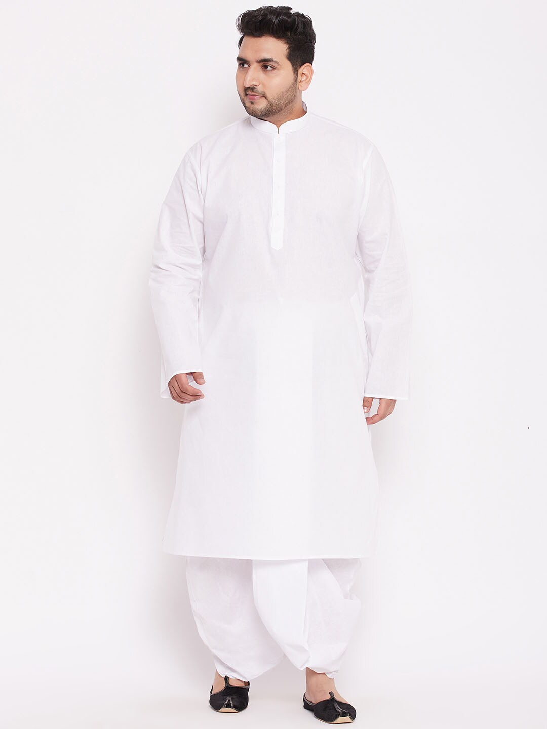 

VASTRAMAY PLUS Men Plus Size Pure Cotton Kurta with Dhoti Pants, White